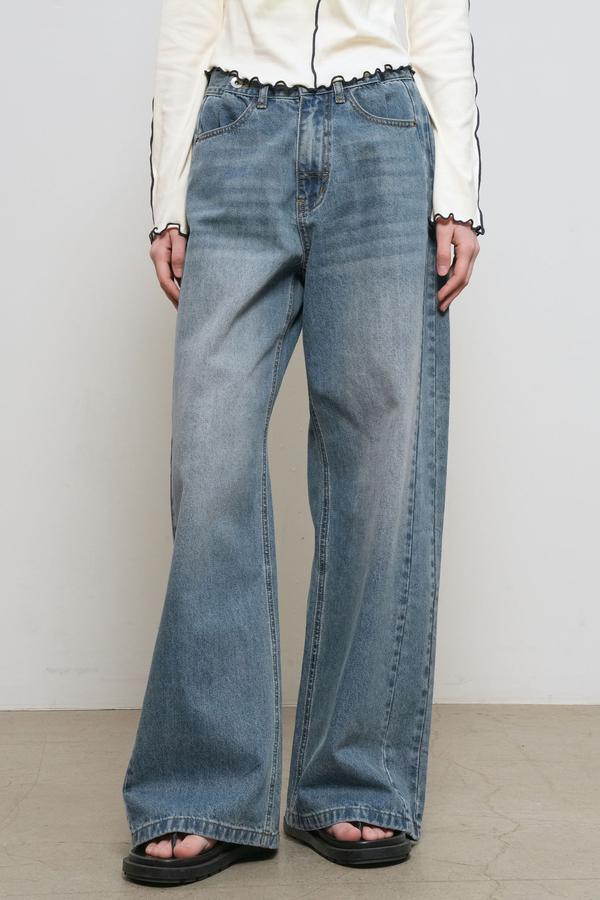 WOMAN Snap Detail Wide Denim Pants(Coming soon)