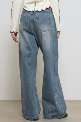 WOMAN Snap Detail Wide Denim Pants(Coming soon)