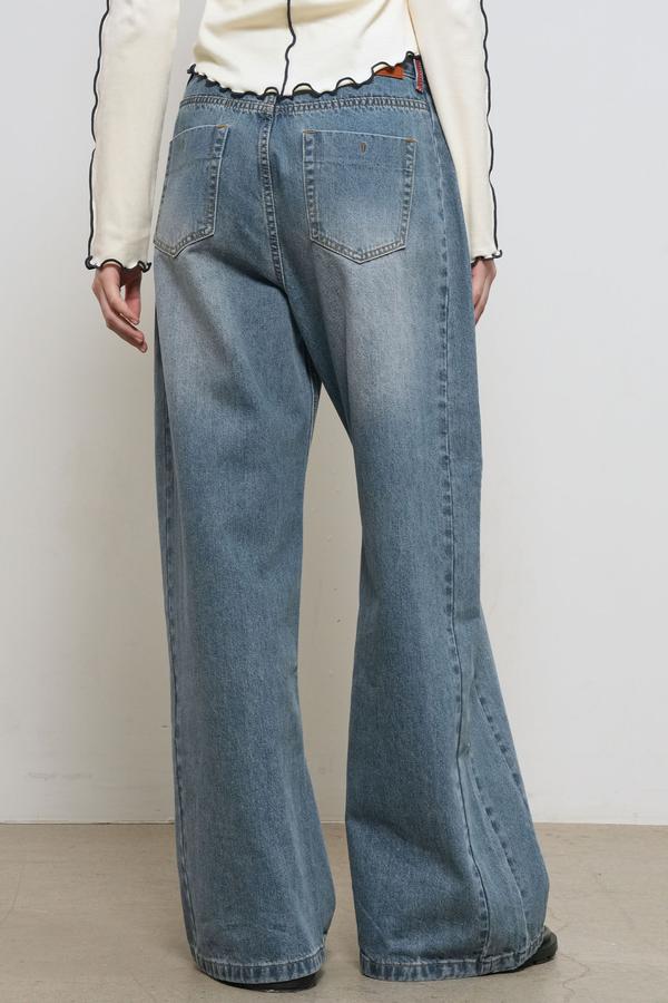 WOMAN Snap Detail Wide Denim Pants(Coming soon)