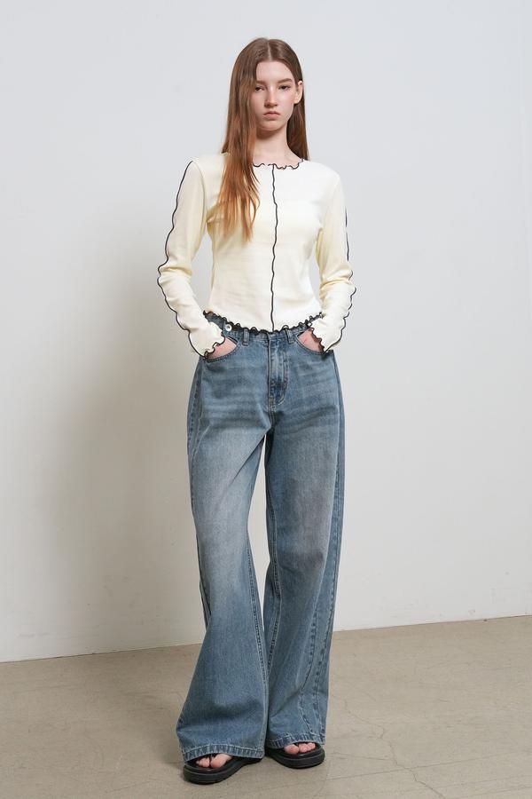 WOMAN Snap Detail Wide Denim Pants(Coming soon)