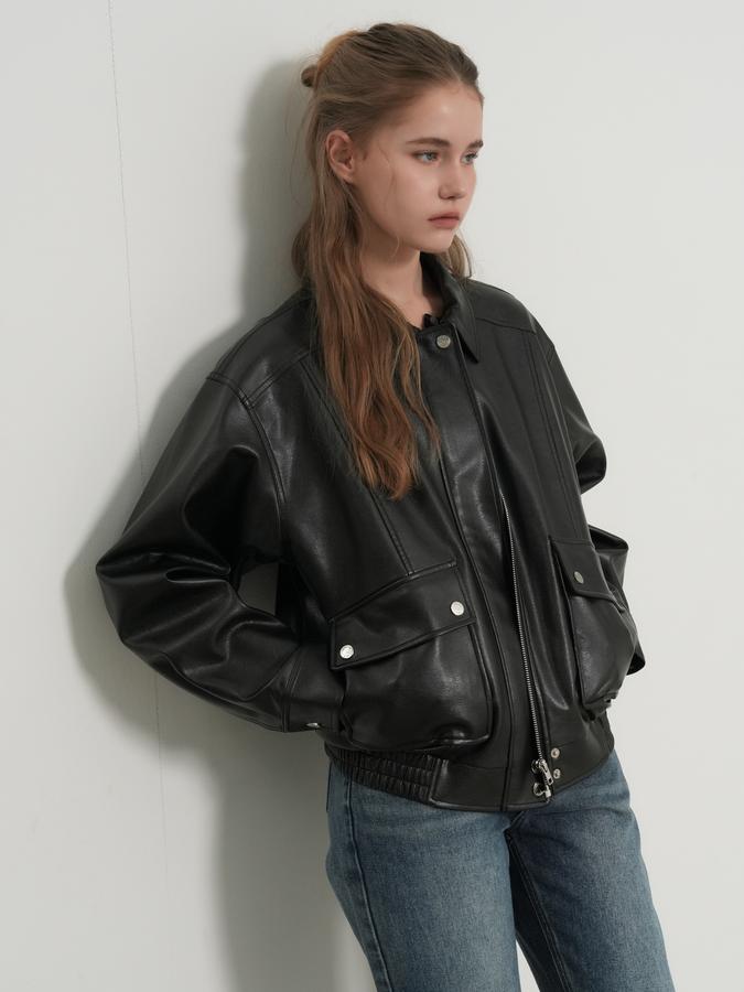 WOMAN Faux Leather Pocket Blouson Jumper (Coming soon)