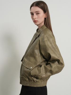 WOMAN Faux Leather Pocket Blouson Jumper