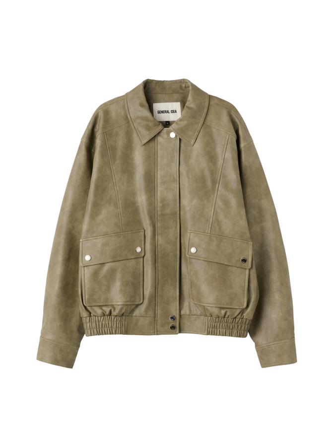 WOMAN Faux Leather Pocket Blouson Jumper