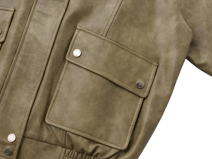 WOMAN Faux Leather Pocket Blouson Jumper