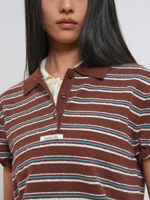 WOMAN Striped Collar Half Knit