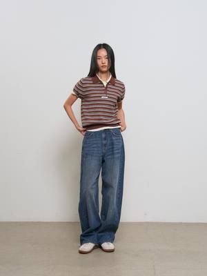 WOMAN Striped Collar Half Knit