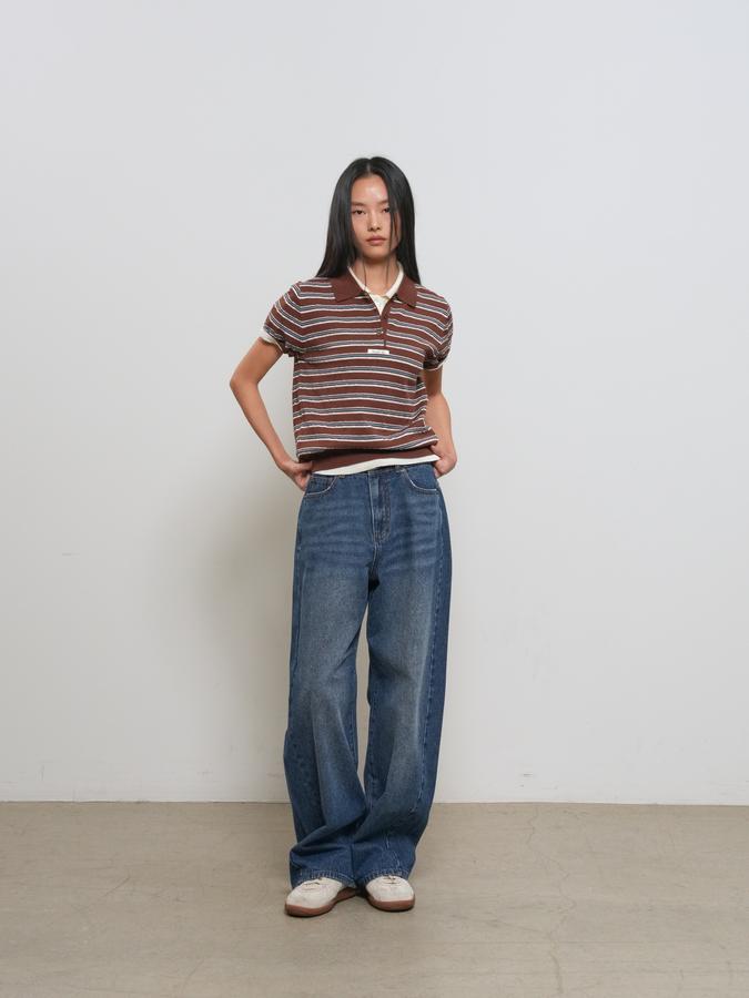 WOMAN Striped Collar Half Knit