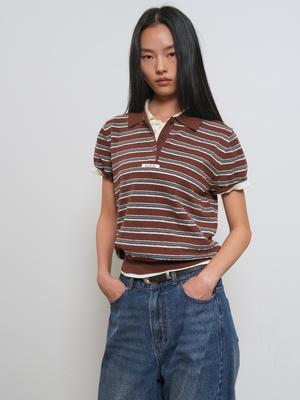 WOMAN Striped Collar Half Knit