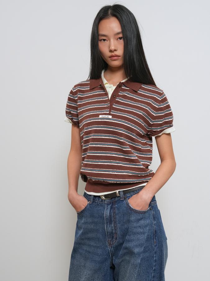 WOMAN Striped Collar Half Knit