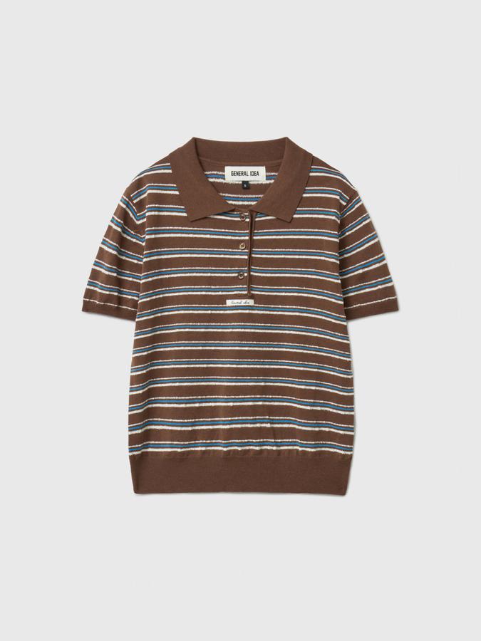 WOMAN Striped Collar Half Knit