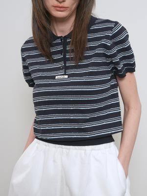 WOMAN Striped Collar Half Knit