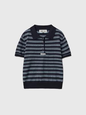 WOMAN Striped Collar Half Knit