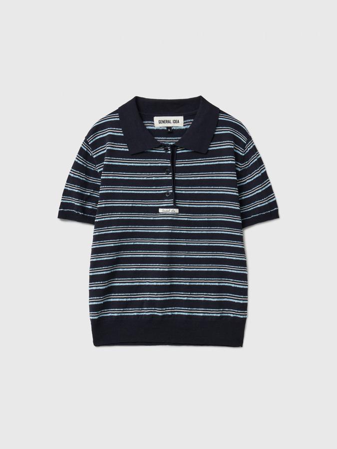 WOMAN Striped Collar Half Knit