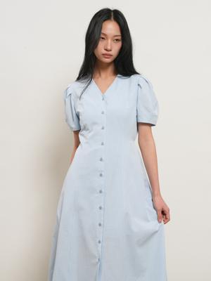 Striped V-neck puff long dress (Хүргэлт 5/24)