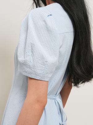 Striped V-neck puff long dress (Хүргэлт 5/24)