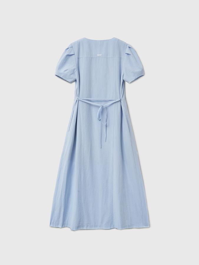 Striped V-neck puff long dress (Хүргэлт 5/24)