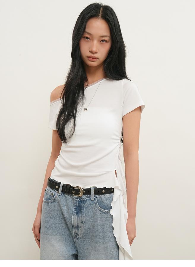 Mesh-trimmed one-shoulder T-shirt (Хүргэлт 5/24)
