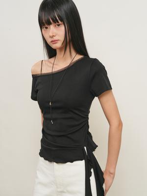 Mesh-trimmed one-shoulder T-shirt (Хүргэлт 5/24)