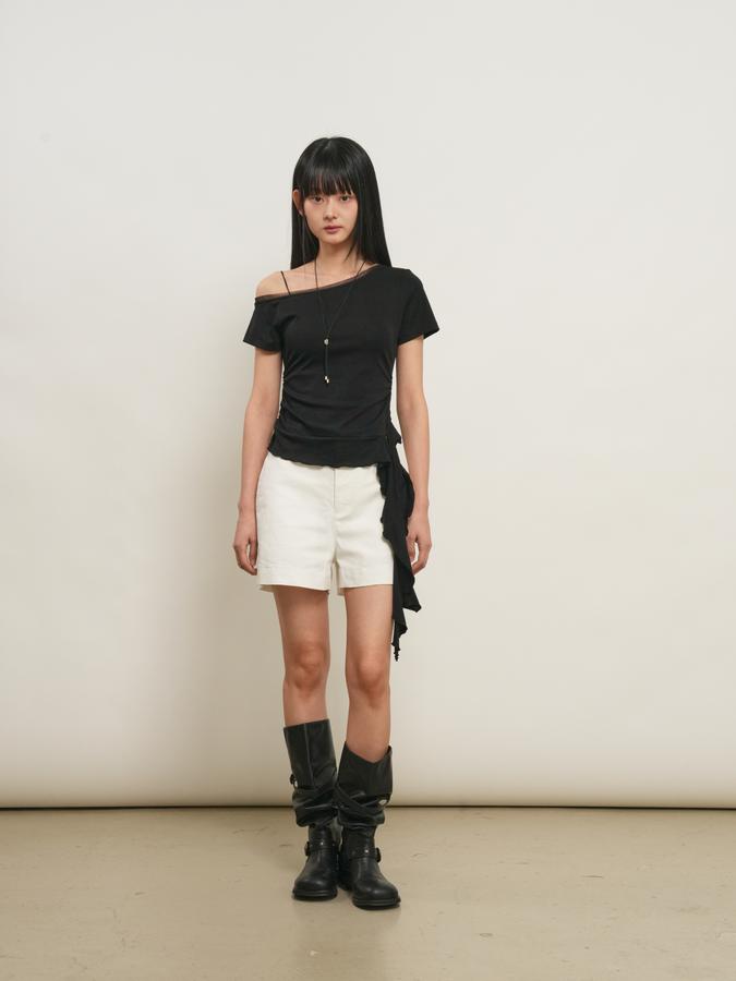 Mesh-trimmed one-shoulder T-shirt (Хүргэлт 5/24)