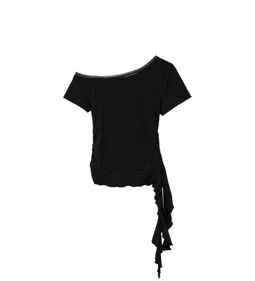 Mesh-trimmed one-shoulder T-shirt