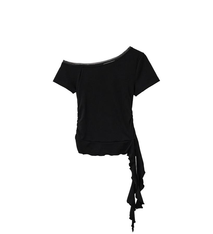 Mesh-trimmed one-shoulder T-shirt