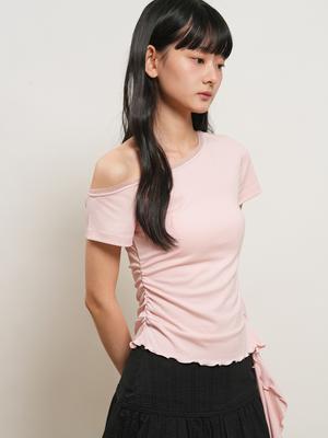 Mesh-trimmed one-shoulder T-shirt