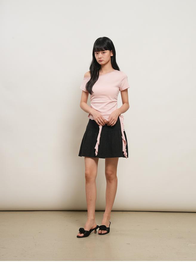 Mesh-trimmed one-shoulder T-shirt