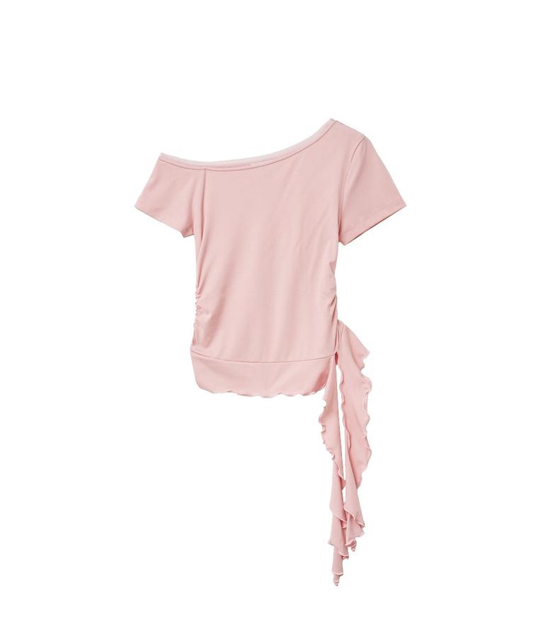 Mesh-trimmed one-shoulder T-shirt