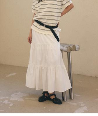 Shirring tiered long skirt