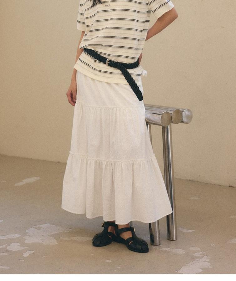 Shirring tiered long skirt