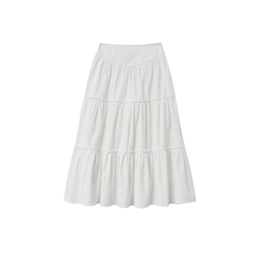 Shirring tiered long skirt