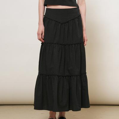 Shirring tiered long skirt
