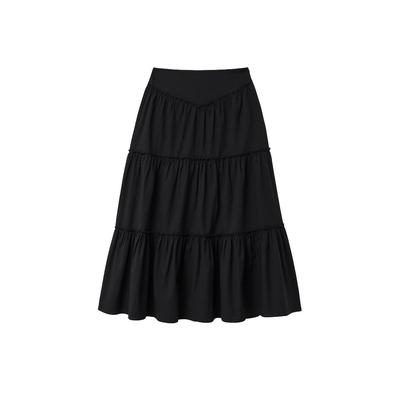 Shirring tiered long skirt