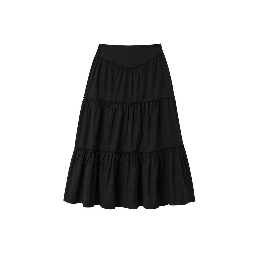 Shirring tiered long skirt