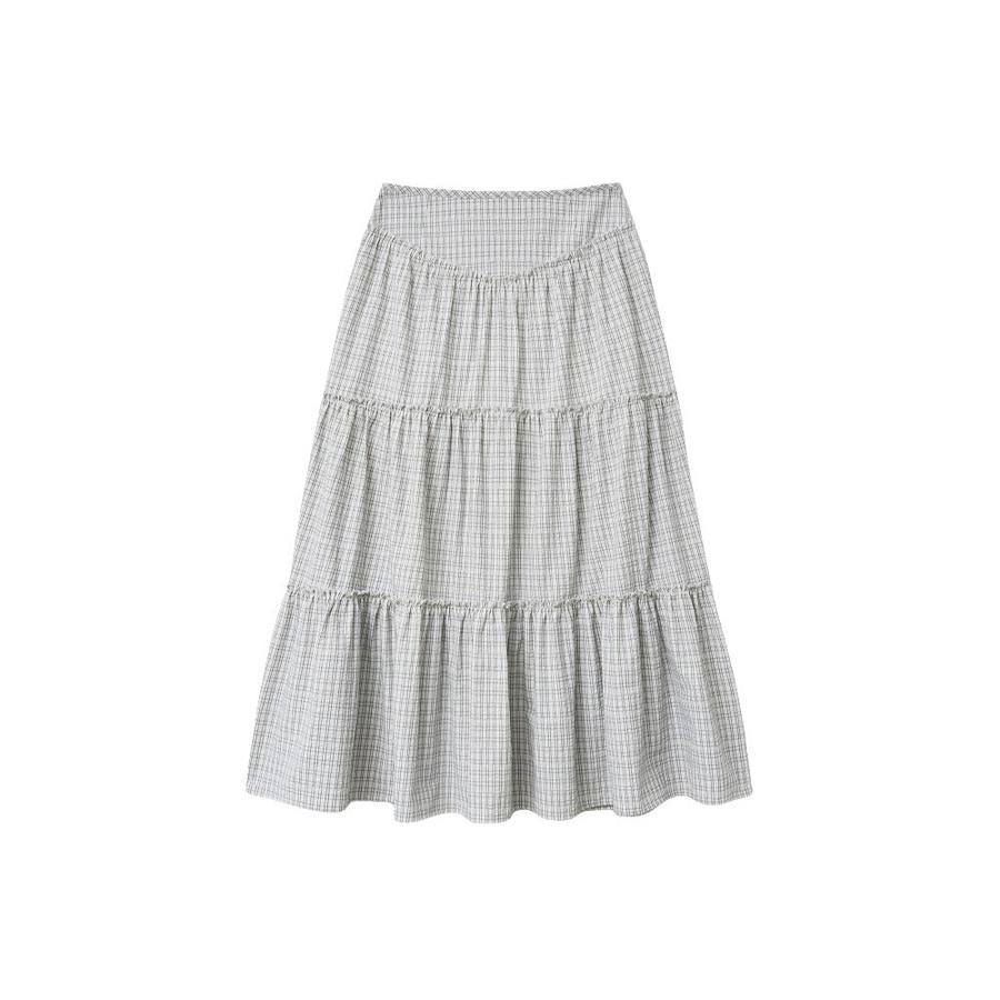 Shirring tiered long skirt