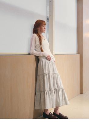 Shirring tiered long skirt