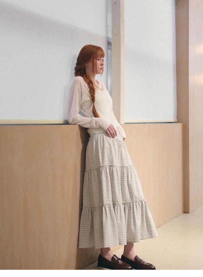 Shirring tiered long skirt