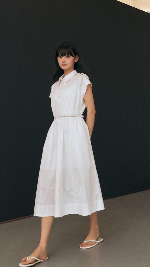 Sleeve Belted Long Dress