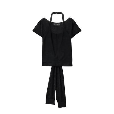 See-through halter neck layered knit set