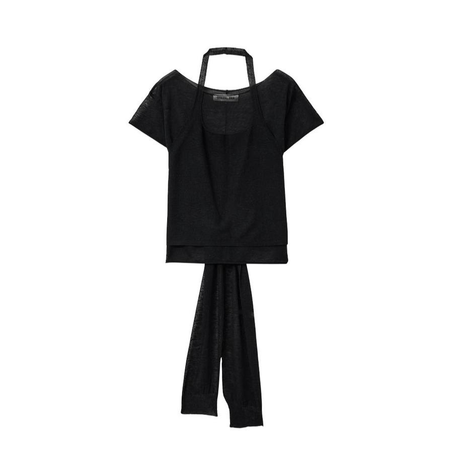 See-through halter neck layered knit set