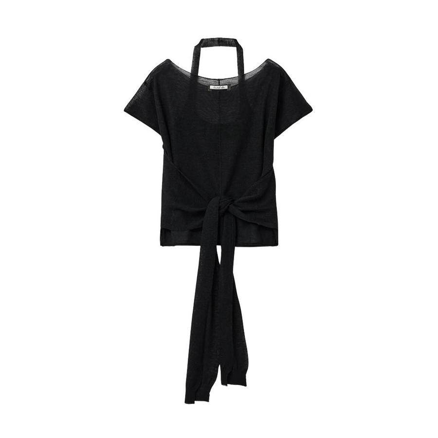See-through halter neck layered knit set