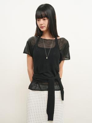 See-through halter neck layered knit set