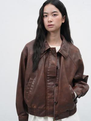 Vintage Washed Faux Leather Blouson