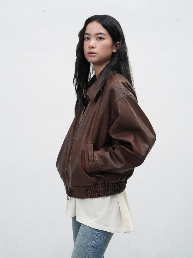 Vintage Washed Faux Leather Blouson