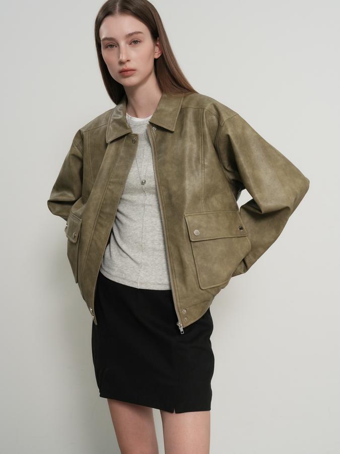 WOMAN Faux Leather Pocket Blouson Jumper