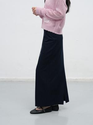 Belted H-line Striped Maxi Long Skirt