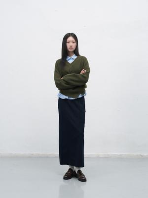 Belted H-line Striped Maxi Long Skirt