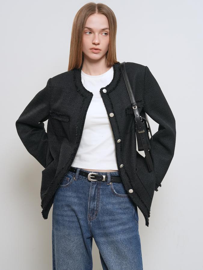 Fringe-trimmed tweed jacket