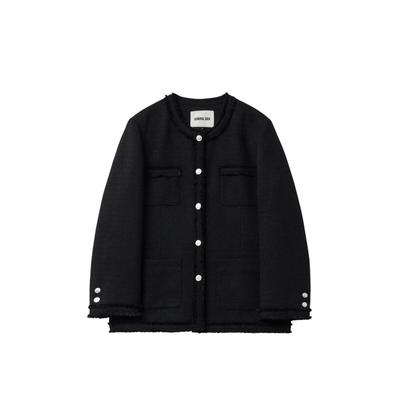 Fringe-trimmed tweed jacket