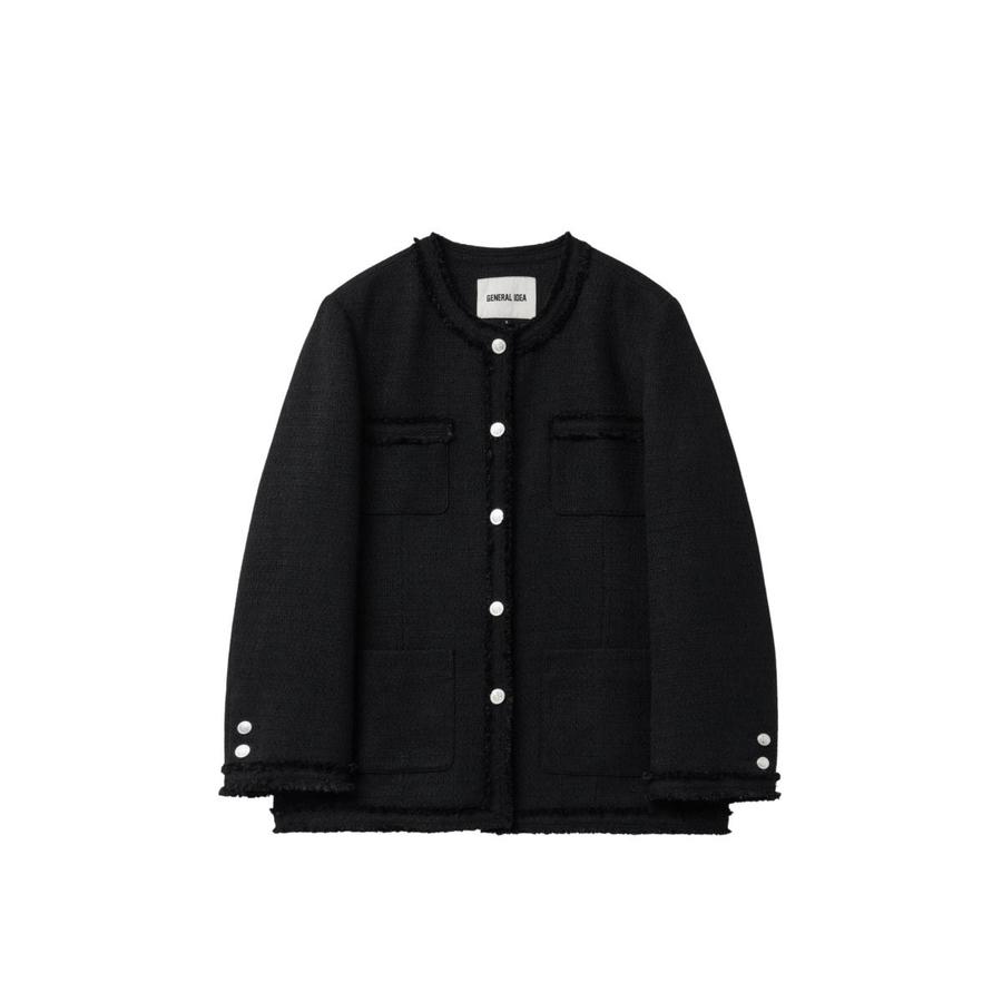 Fringe-trimmed tweed jacket